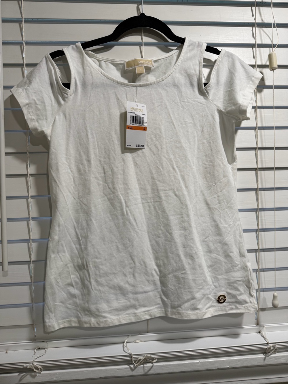 Michael Kors White Cold-Shoulder Crewneck Tee
